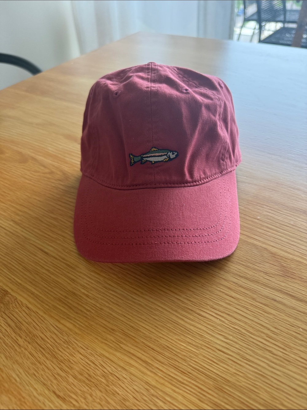 J. Crew Red Embroidered Fish Baseball Cap